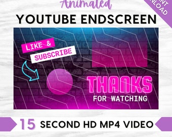 Animated Neon Brick Wall YouTube End Screen, Outro, Instant Download, Social Media, Content Creator, Pink Blue Neon Theme