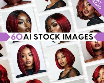 60 AI Stock Photos Bundle, Beauty Model, Bob Bangs Hair Wig, Stock Images, Chic, Glam, Makeup, Lashes, Brows, Lifestyle, Branding Collection