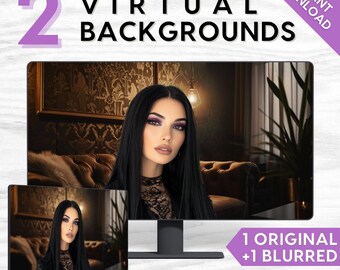 Modern Gothic Virtual Background, Luxury Home Office, Dark Tufted Couch, Instant Download, Digital Backdrop, Professional Remote Zoom