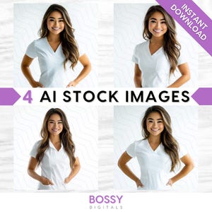 AI Medical Professional Stock Images: Nurse, Doctor in White Uniform Scrubs (Digital Download)