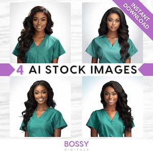 AI Medical Professional Stock Images: Nurse, Doctor in Teal Green Uniform Scrubs (Digital Download)