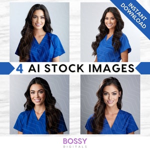 AI Medical Professional Stock Images: Nurse, Doctor in Blue Uniform Scrubs (Digital Download)
