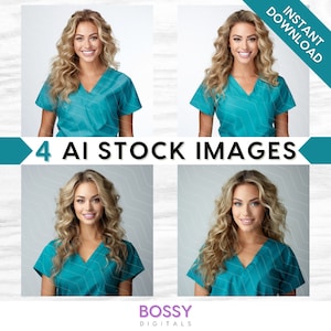 AI Medical Professional Stock Images: Nurse, Doctor in Teal Green Uniform Scrubs (Digital Download)