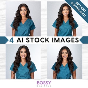 AI Medical Professional Stock Images: Nurse, Doctor in Teal Green Uniform Scrubs (Digital Download)
