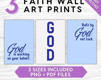 Faith Wall Art Prints Set of 3, Christian Quote Printable, Minimalist God Faith Decor, Baby Blue Aesthetic Bible Wall Art, Instant Download