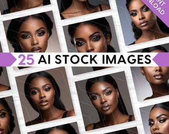 25 AI Stock Photos Bundle, Glamorous Beauty Model, Stock Images, Chic, Glam, Makeup, Lashes, Brows, Hair Wig, Lifestyle, Branding Collection