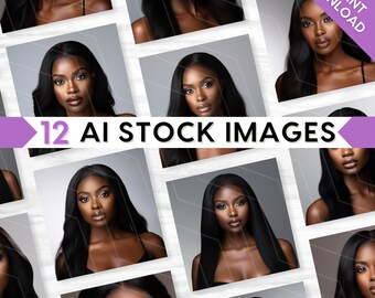 12 AI Stock Photos Bundle, Glamorous Beauty Model, Stock Images, Chic, Glam, Makeup, Lashes, Brows, Hair Wig, Lifestyle, Branding Collection