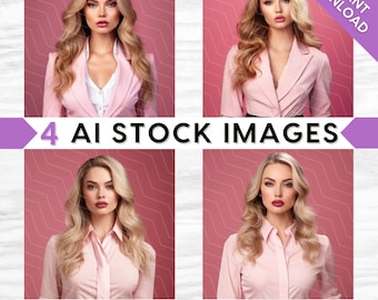 AI Stock Images: Glamorous Business Woman, Blonde Beauty Model, Bundle Set (PNG Digital Download)