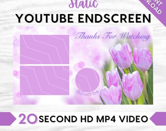 Static Purple Tulips YouTube Endscreen, Outro, Instant Download, Social Media, Content Creator, Pretty Classic Girly Spring Aesthetic