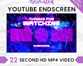 Animated Neon Ice YouTube End Screen, Outro, Instant Download, Social Media, Content Creator, Pink Blue Purple Neon Icy Cold Theme