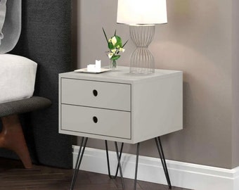 Modern Style 2 Drawer Bedside Table Hairpin Leg Stlyle