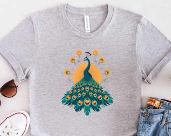 Women's Retro Peacock Graphic T-Shirt | Peacock T-Shirt for Fall | Gift for Bird and Peacock Lover
