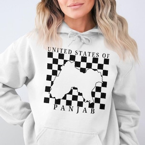 Sweat à capuche États-Unis du Panjab | Conception de carte indivis du Pendjab | Streetwear punjabi pour les jeunes à l'étranger | Sweat à capuche unisexe douillet | vêtements desi