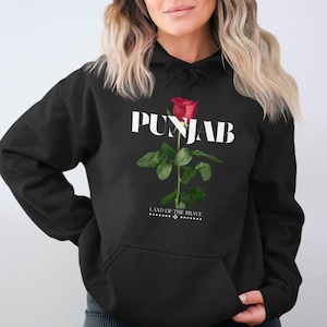 Punjab land of the brave hoodie | Panjab red rose unisex trendy sweatshirt | Punjabi apparel for desi style | Punjabi fashion | Desi merch