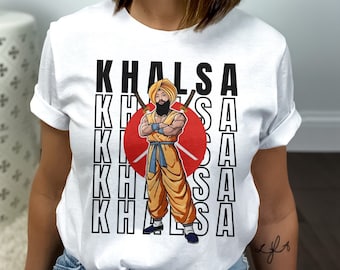 Sikh Warrior Anime T-Shirt | Dragon Ball x Khalsa Fusion Tee | Unisex Punjabi Apparel |Unique Graphic Design |Sikh son Goku Khalsa warrior
