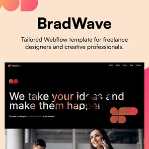 May include: Image of a website design with the text "BradWave" and "We take your ideas and make them happen." The image also shows three people in business attire, with one woman on the phone.