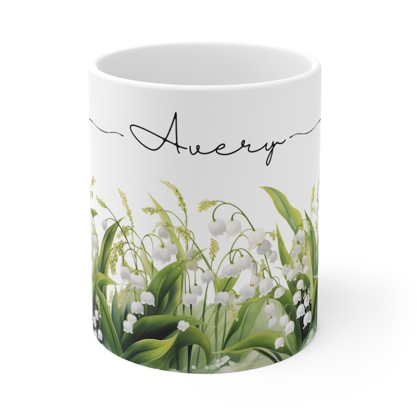 Custom Lily of the Valley Coffee Mug, May Birth Month Birthday Gift, Gift for Her, Flower Mug, Artsy Mug, Unique Custom Gift, Beautiful Mugs