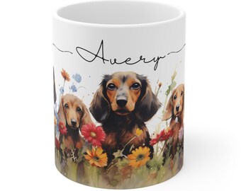 Gepersonaliseerde teckelkoffiemok, Weiner Dog Lover-cadeau