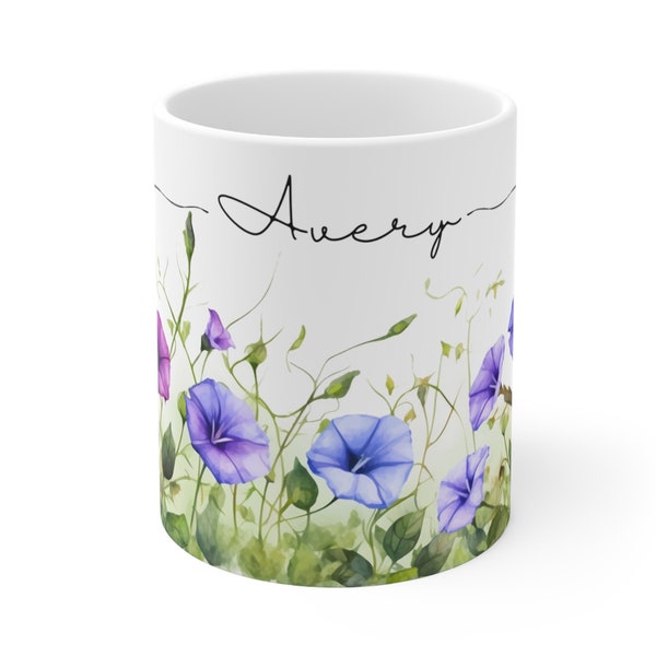 Custom Morning Glory Flower Coffee Mug, September Birth Month Birthday Gift, Gift for Her, Personalized Flower Mug, Artsy Mug, Unique Gift