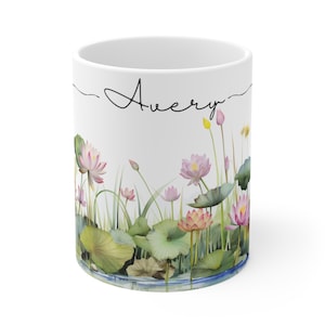 Custom Water Lily Coffee Mug, Lotus Flower Cup, May Birth Month Birthday Gift, Gift for Her, Personalized Flower Mug, Artsy Mug, Unique Gift