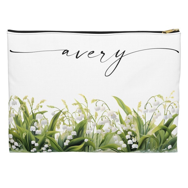 Custom Lily of the Valley Cosmetic Bag, Lily of the Valley Accessory Pouch, Lily of the Valley Travel Bag, Lily of the Valley Clutch Purse