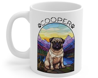 Personalized Pug Coffee Mug: Stained Glass Dog Art, Dog Lover Gift
