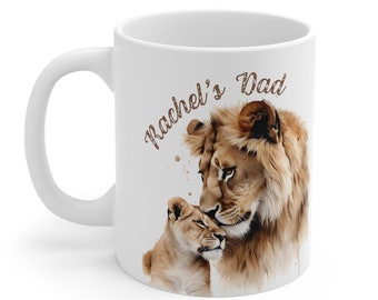Lion Dad and Baby Mug, Personalized Fathers Day Gift