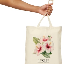 Bolso de lona personalizado con estampado de hibisco, regalo floral tropical.