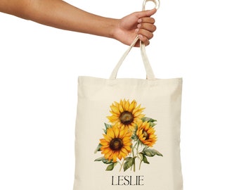 Personalized Sunflower Canvas Tote Bag, Floral Gift