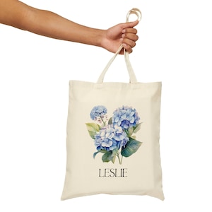 Hydrangea Flower Canvas Tote Bag, Personalized Canvas Tote Bag, Hydrangea Gift, Birthday Gift for Mom, Gift for Best Friend, Floral Tote Bag