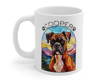 Taza personalizada de perro bóxer: retrato de mascota en vitral