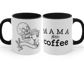 Mamma behöver kaffemugg: Rolig mammapresent, rosa eller svart accent