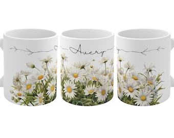 Taza de café Daisy personalizada, regalo con nombre personalizado