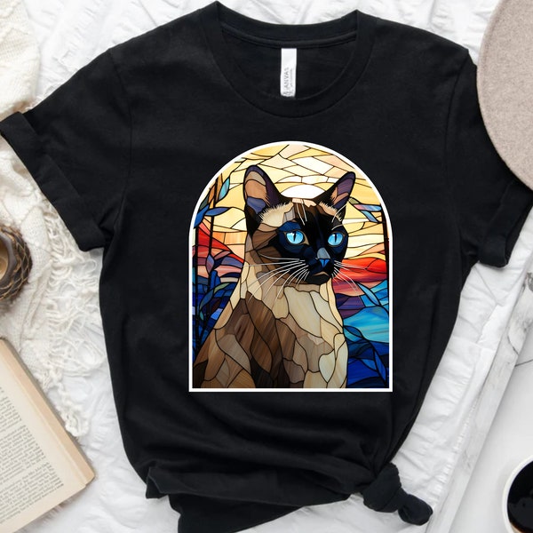 Siamese Cat Shirt, Stained Glass Art, Siamese Cat Gift, Nature Lover Shirt, Wildlife Shirt, Wildlife Lover Tee, Siamese Cat Art, Animal Tee