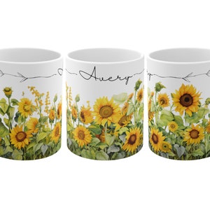 Custom Sunflower Coffee Mug, Personalized Sunflower Mug, Field of Sunflowers, Sunflower Gift, Unique Gift, Gift for Mom, Sunflower Design