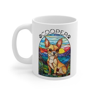 Taza de chihuahua, perro de vidrieras, taza de perro, regalo de amante de perros, regalo de chihuahua, arte de chihuahua, taza de té de chihuahua, mamá chihuahua, decoración de perro