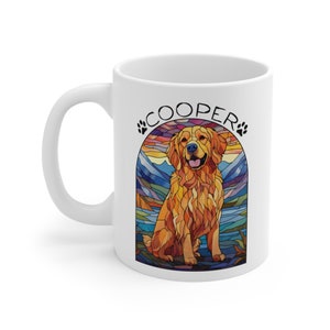 Golden Retriever Mug, Stained Glass Dog, Dog Mug, Dog Lover Gift, Golden Retriever Gift, Golden Retriever Art, Golden Retriever Mom