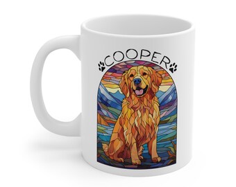 Personalized Golden Retriever Mug: Stained Glass Dog Art