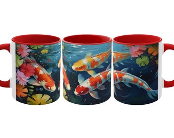 Tazza da caffè in ceramica con laghetto di carpe koi, arte giapponese