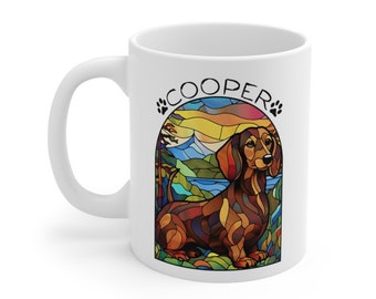 Personalized Dachshund Coffee Mug: Stained Glass Art Dog Lover Gift