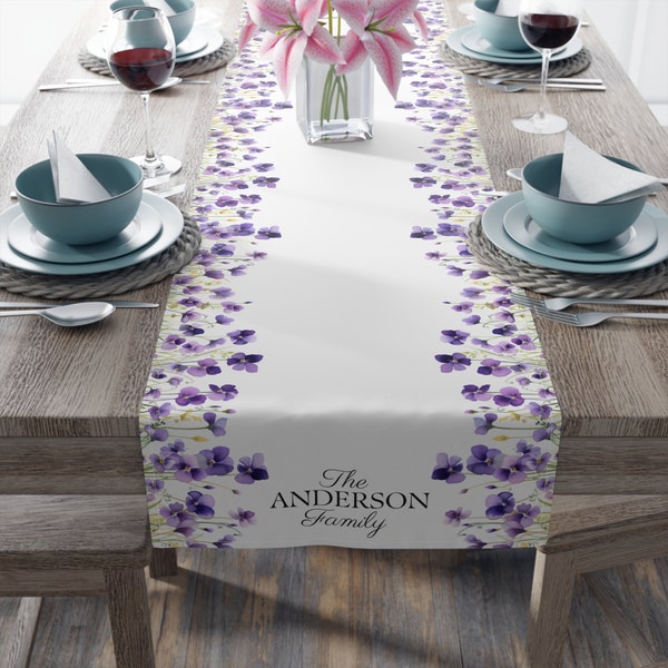 Violet Flower Table Runner, Family Name Table Runner, Floral Table Runner, Family Name Gift, Viola Flowers, Gift for Family, Violets