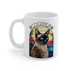 Siamese Cat Coffee Mug, Stained Glass Art, Siamese Cat Gift, Cat Lover Gift, Gift for Cat Lover, Siamese Cat Art, Unique Cat Gift, Kittens