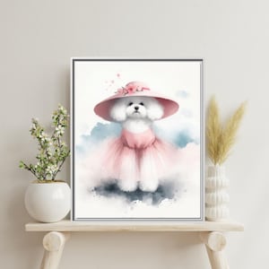 Princess , puppy Portrait Prints, Trendy Wall Art, wall Accessories ,living room ,bedroom, dining room art, Pink girly dog, cute puppy