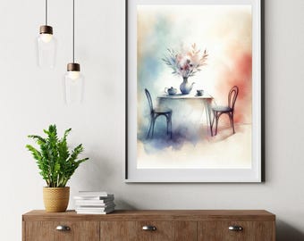 Tea Time, Printable Portrait,  Wall Art, wall Accessories , tea set, table ,kitchen ,gift for her.