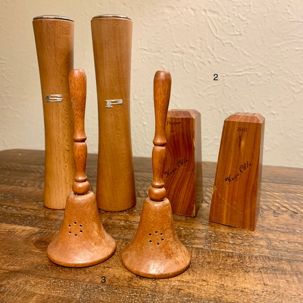 Wooden vintage salt and pepper shaker sets mid century modern style MCM