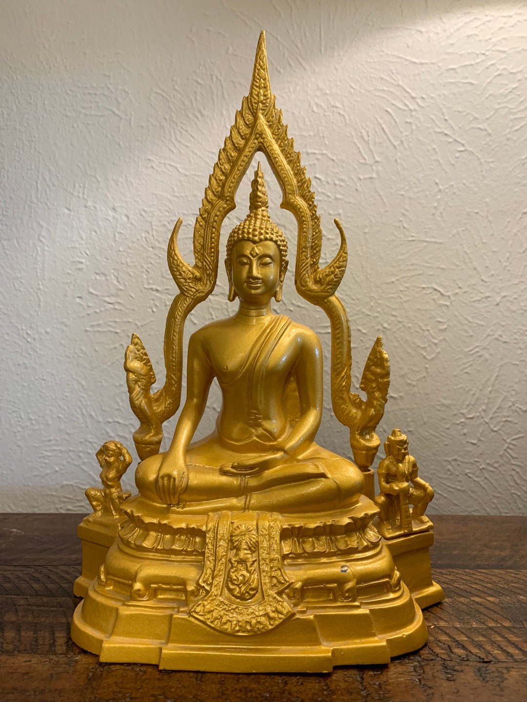 Thai Buddha Gold Colored Metal Statue Home or Office Etsy