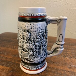 Avon Ceramarte Brazil 1985 Small Beer Stein Trains Handcrafted