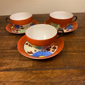 Japan Vintage Tea Set Saucers and Cups 3 Piece Set Floral