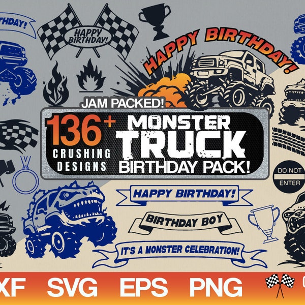 Monster Truck Jam Packed Action Birthday Pack! SVG Files & Designs for Cricut and Silhouette | Fun Exciting Graphics for Boys