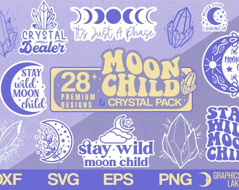 Premium Moon Child SVG Files & Designs for Cricut and Silhouette | Unique and Original Graphics, Design Bundle, BoHo, Crystals, Witchy